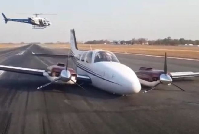 Avião faz pouso de 'barriga' no Aeroporto Marechal Rondon em Várzea Grande (vídeo)