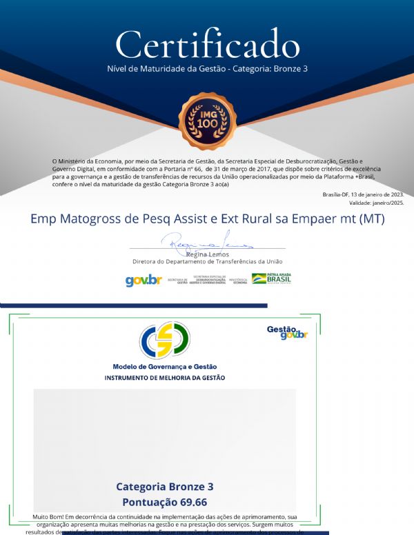 Empaer recebe certificação do Governo Federal por gestão transparente