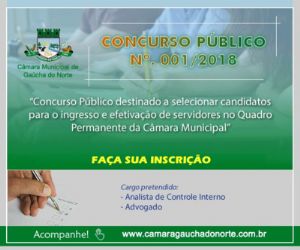 Gaúcha do Norte - Estão abertas as inscrições para o concurso público da Câmara Municipal